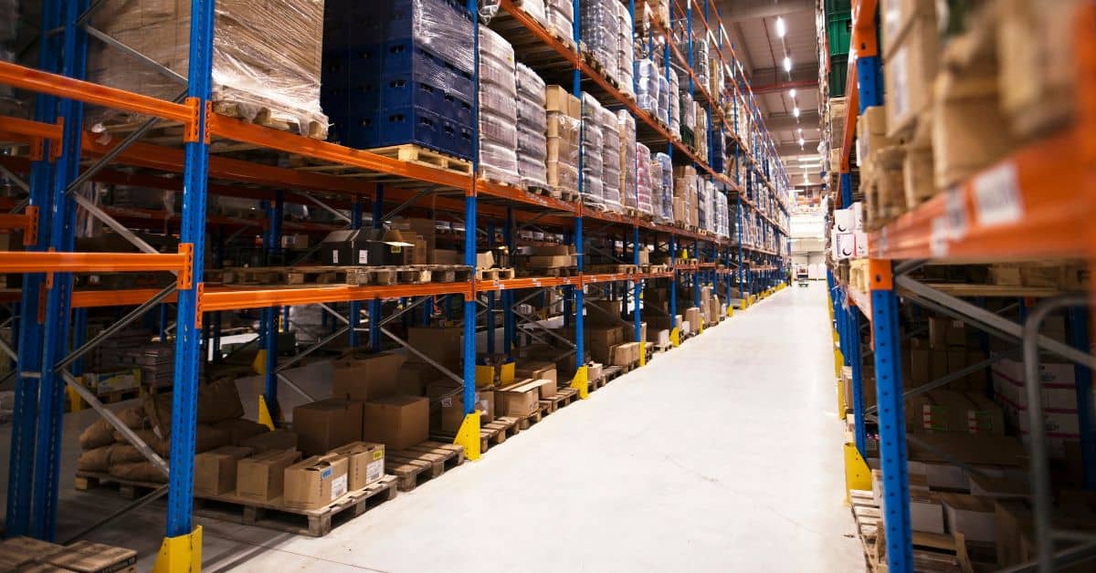 goods stored on a selective rack inside a warehouse