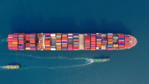 bird eye view shipping frieght with multiple containers